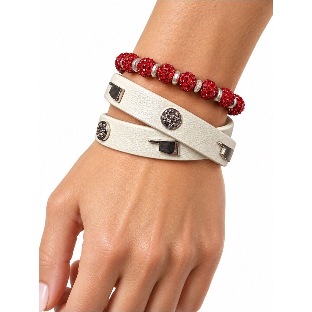 NIB Rustic Cuff Oklahoma Sooners White Wrap Bracelet & Red Crystal Set (Rare)